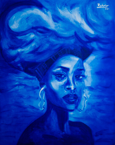 Peinture intitulée "Blue Tears" par Elsa Rakoto, Œuvre d'art originale, Huile Monté sur Châssis en bois