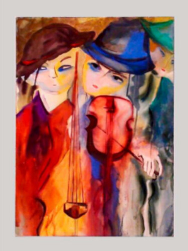Картина под названием "Serenata bajo la ll…" - Elsa Russi, Подлинное произведение искусства, Акварель