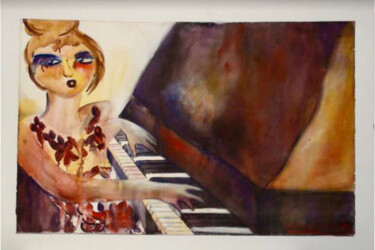 Peinture intitulée "Concierto en piano" par Elsa Russi, Œuvre d'art originale, Aquarelle