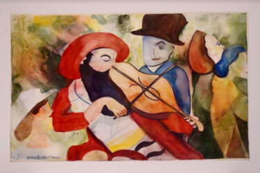 Peinture intitulée "Violinista al parque" par Elsa Russi, Œuvre d'art originale, Aquarelle