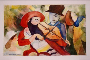 Painting titled "Violinista al parque" by Elsa Russi, Original Artwork, Watercolor