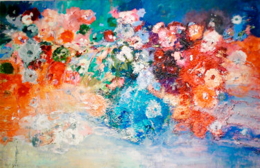 Painting titled "Jardín Acuatico" by Elsa Russi, Original Artwork, Oil Mounted on Wood Stretcher frame