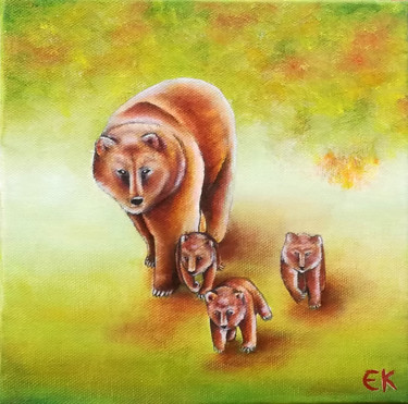 Peinture intitulée "les ours" par Elsa Keumurian, Œuvre d'art originale, Huile