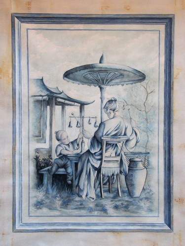 Pintura intitulada "hors série "chinois…" por Elsa Keumurian, Obras de arte originais, Óleo