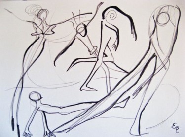 Dibujo titulada "Baile" por Elsa Lores, Obra de arte original