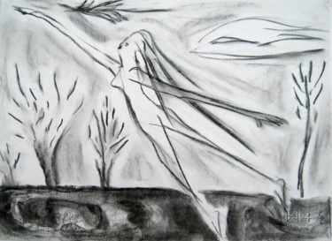 Dibujo titulada "Nubes" por Elsa Lores, Obra de arte original