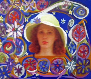 Pintura titulada "Mujer con flores /D…" por Elsa Lores, Obra de arte original