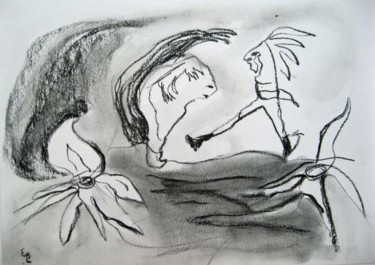 Dibujo titulada "La Flor de mi vida" por Elsa Lores, Obra de arte original