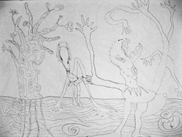 Dibujo titulada "Furia de vientre" por Elsa Lores, Obra de arte original