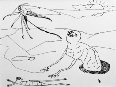 Dibujo titulada "En la cueva" por Elsa Lores, Obra de arte original