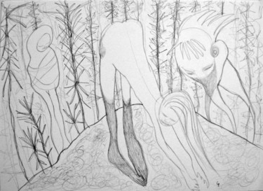 Dibujo titulada "En el Bosque / Nel…" por Elsa Lores, Obra de arte original