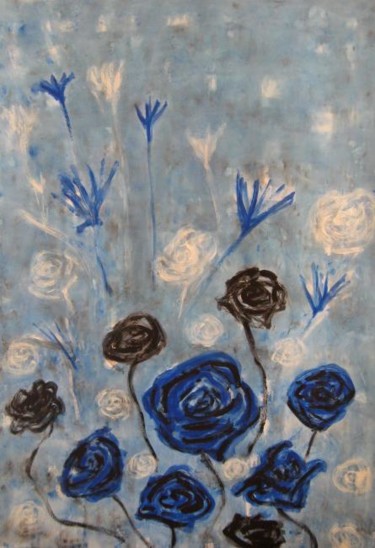 Pintura titulada "Flores Azules / Fio…" por Elsa Lores, Obra de arte original