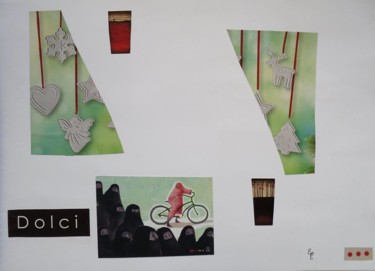 Collages titulada "La bicicleta verde" por Elsa Lores, Obra de arte original
