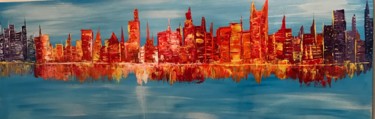 Painting titled "color city" by Elsa M, Original Artwork, Acrylic Mounted on Wood Stretcher frame