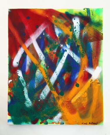 Peinture intitulée "Savane colorée" par E Vdlc, Œuvre d'art originale, Bombe aérosol Monté sur Châssis en bois