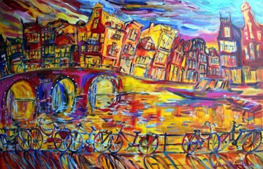 Painting titled "Evening in Amsterda…" by Elva Polyakova, Original Artwork, Acrylic