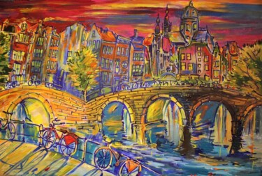 Painting titled "Nacht in Amsterdam" by Elva Polyakova, Original Artwork, Acrylic