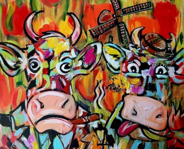 Peinture intitulée "Happy cow !" par Elva Polyakova, Œuvre d'art originale, Acrylique