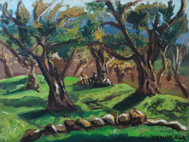 Malerei mit dem Titel "Olive Trees in Spri…" von Elvi Ismailaga, Original-Kunstwerk, Öl