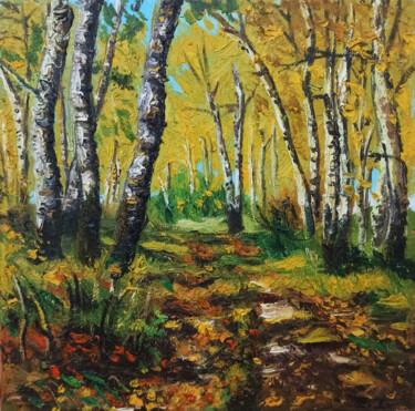 Malerei mit dem Titel "Autumn in the Forest" von Elvi Ismailaga, Original-Kunstwerk, Öl