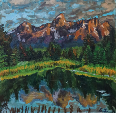 Pintura titulada "Mountain Lake" por Elvi Ismailaga, Obra de arte original, Oleo