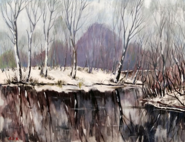 Painting titled "Landscape. Winter.…" by Victor Vinogradov, Original Artwork, Acrylic