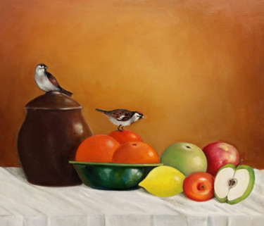 Painting titled "Still life. Birds.…" by Victor Vinogradov, Original Artwork, Oil