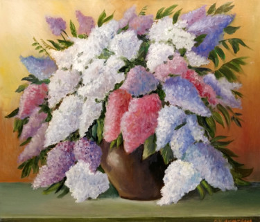 Painting titled "Still life. Lilac.…" by Victor Vinogradov, Original Artwork, Oil