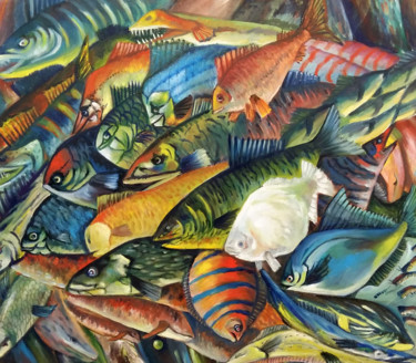 Schilderij getiteld "Ocean. Fish. Compos…" door Victor Vinogradov, Origineel Kunstwerk, Olie
