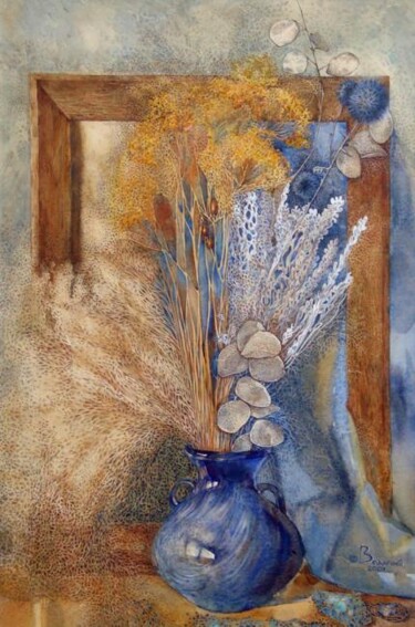 Painting titled "Blue vase" by Elvira Baranova, Original Artwork, Oil