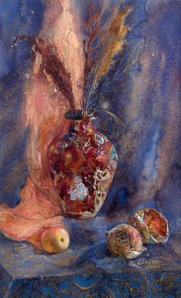 Pintura intitulada "Vase and shells" por Elvira Baranova, Obras de arte originais, Óleo