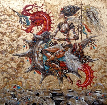 Malerei mit dem Titel "Golden Warrior" von Elvira Baranova, Original-Kunstwerk, Öl