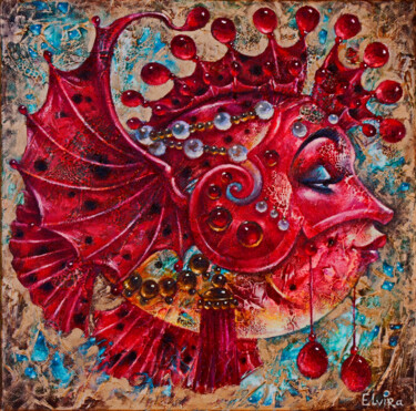 Pittura intitolato "Dragon-Fish" da Elvira Baranova, Opera d'arte originale, Acrilico