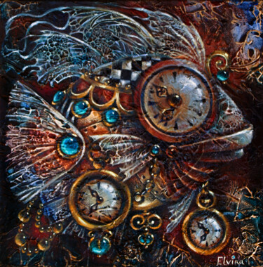 Malerei mit dem Titel "Time-Fish" von Elvira Baranova, Original-Kunstwerk, Acryl