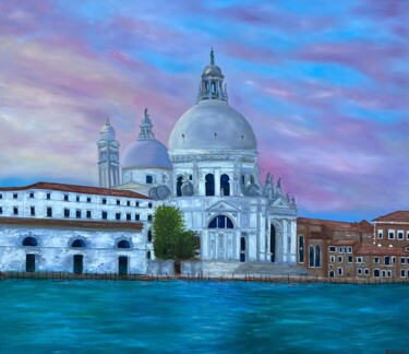 Painting titled "Venice at sunset Gr…" by Elvira Gord, Original Artwork, Oil Mounted on Wood Stretcher frame