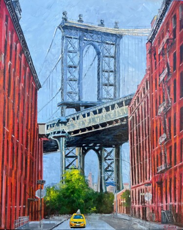 Pittura intitolato "Manhattan Bridge Ne…" da Elvira Gord, Opera d'arte originale, Olio Montato su Telaio per barella in legno