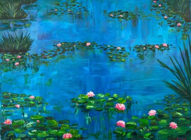 Pintura intitulada "Water lilies in a p…" por Elvira Gord, Obras de arte originais, Óleo Montado em Armação em madeira
