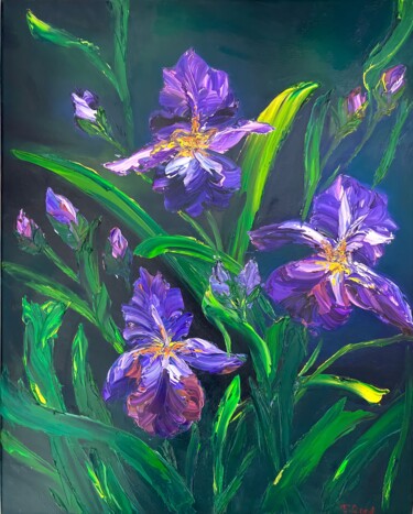 Peinture intitulée "Purple irises" par Elvira Gord, Œuvre d'art originale, Huile Monté sur Châssis en bois