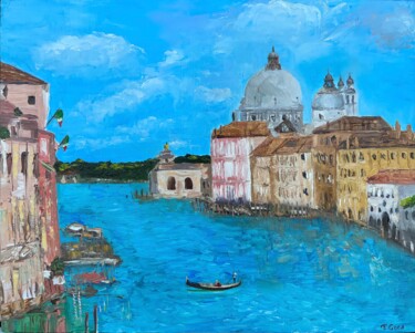 Painting titled "Grande canal Venice…" by Elvira Gord, Original Artwork, Oil Mounted on Wood Stretcher frame