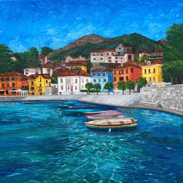 Painting titled "Lago Maggiore Italy" by Elvira Gord, Original Artwork, Oil Mounted on Wood Stretcher frame