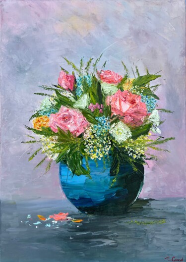 Malarstwo zatytułowany „Summer bouquet flow…” autorstwa Elvira Gord, Oryginalna praca, Olej Zamontowany na Drewniana rama no…
