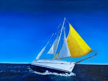 Malerei mit dem Titel "Summer. Sailing boa…" von Elvira Gord, Original-Kunstwerk, Öl