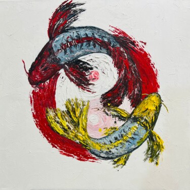 Картина под названием "Yin Yang koi fish o…" - Elvira Gord, Подлинное произведение искусства, Масло