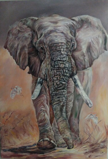 Картина под названием "In the jungle" - Elvira Nalbat, Подлинное произведение искусства, Масло Установлен на Деревянная рама…