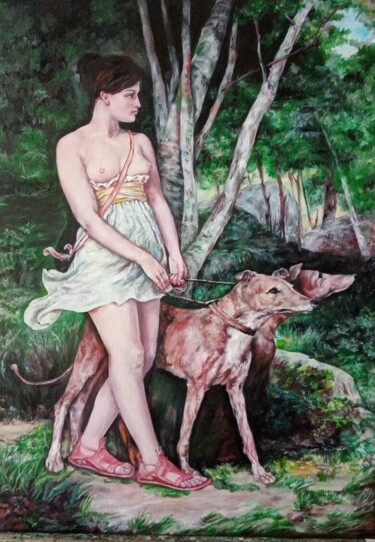 Malerei mit dem Titel "Walk in times" von Elvira Nalbat, Original-Kunstwerk, Öl Auf Keilrahmen aus Holz montiert