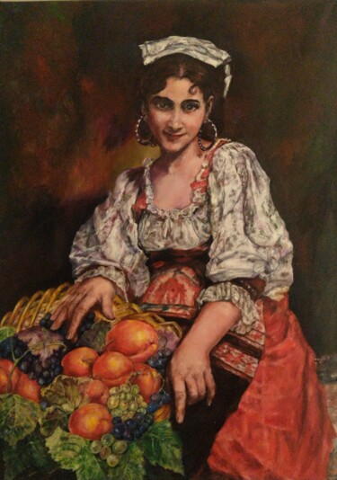 Schilderij getiteld "Fruit season" door Elvira Nalbat, Origineel Kunstwerk, Olie Gemonteerd op Frame voor houten brancard