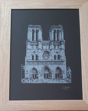 Painting titled "Notre Dame de Paris" by Elvira Tragaj, Original Artwork, Glass