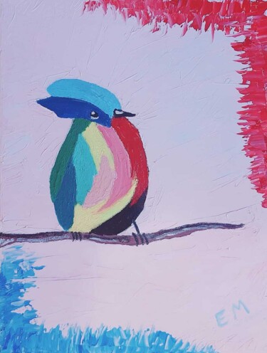 Malerei mit dem Titel "Oiseau multicolore" von Elvira Tragaj, Original-Kunstwerk, Öl
