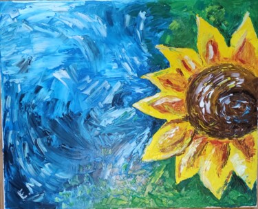 Painting titled "Fleur Aquatique" by Elvira Tragaj, Original Artwork, Oil