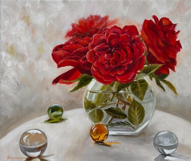 Peinture intitulée "Three roses" par Elvira Kamaletdinova, Œuvre d'art originale, Huile